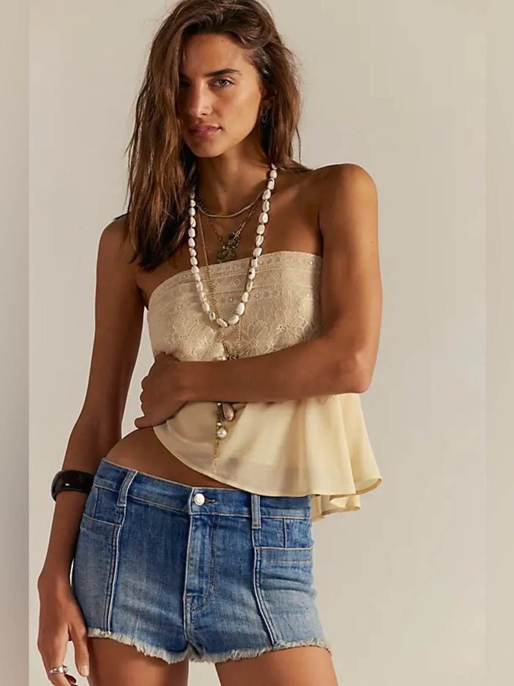 Free People We The Free Janney High-Low Denim Shorts